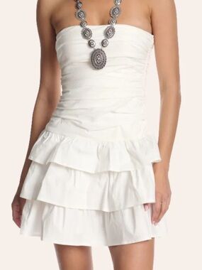 Strapless White Tiered Ruffle Mini Dress